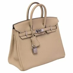 Hermes Trench Togo Leather Palladium Plated Birkin 25 Bag For Women -Deals Hermes Store luxury women hermes used handbags p484813 009