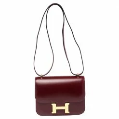 Hermes Hermés Rouge H Veau Monsieur Leather Gold Plated Constance 18 Bag For Women