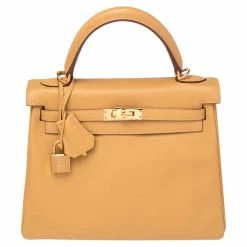 Hermes Curry Swift Leather Gold Plated Kelly Retourne 25 Bag For Women