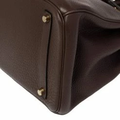 Hermes Cacao Taurillon Clemence Leather Gold Plated Birkin 35 Bag For Women -Deals Hermes Store luxury women hermes used handbags p485952 003