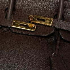 Hermes Cacao Taurillon Clemence Leather Gold Plated Birkin 35 Bag For Women -Deals Hermes Store luxury women hermes used handbags p485952 008