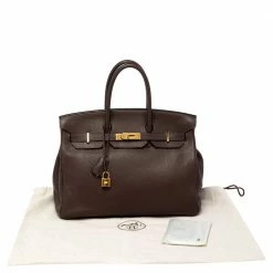 Hermes Cacao Taurillon Clemence Leather Gold Plated Birkin 35 Bag For Women -Deals Hermes Store luxury women hermes used handbags p485952 011
