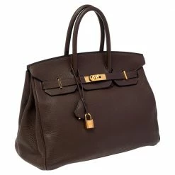 Hermes Cacao Taurillon Clemence Leather Gold Plated Birkin 35 Bag For Women -Deals Hermes Store luxury women hermes used handbags p485952 013