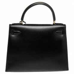 Hermes Black Box Calf Leather Gold Hardware Kelly Sellier 28 Bag For Women -Deals Hermes Store luxury women hermes used handbags p486023 006