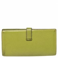 Hermes Apple Green Mysore Leather Bearn Gusset Wallet For Women -Deals Hermes Store luxury women hermes used handbags p487736 001