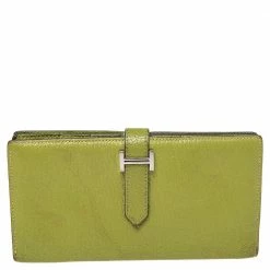 Hermes Apple Green Mysore Leather Bearn Gusset Wallet For Women
