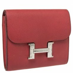 Hermes Rose Lipstick Epsom Leather Constance Compact Wallet For Women -Deals Hermes Store luxury women hermes used handbags p487748 003