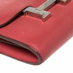 Hermes Rose Lipstick Epsom Leather Constance Compact Wallet For Women -Deals Hermes Store luxury women hermes used handbags p487748 008