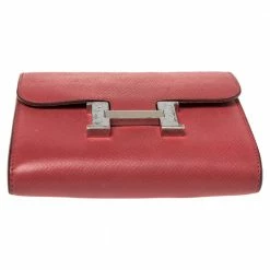 Hermes Rose Lipstick Epsom Leather Constance Compact Wallet For Women -Deals Hermes Store luxury women hermes used handbags p487748 011