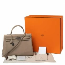 Hermes Gris Tourterelle Togo Leather Palladium Plated Kelly Retourne 35 Bag For Women -Deals Hermes Store luxury women hermes used handbags p488313 009