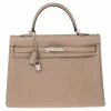 Hermes Gris Tourterelle Togo Leather Palladium Plated Kelly Retourne 35 Bag For Women