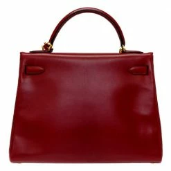 Hermes Red Calf Leather Gold Hardware Kelly 32 Bag For Women -Deals Hermes Store luxury women hermes used handbags p489490 001