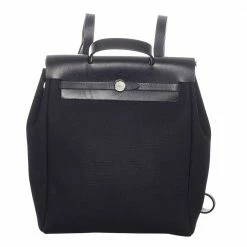 Hermes Black Canvas Fabric Herbag PM Backpack For Women