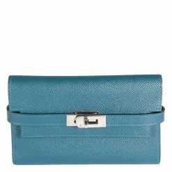 Hermes Blue Epsom Leather Kelly Wallet (2016) For Women
