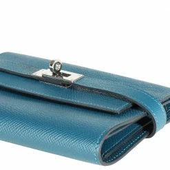 Hermes Blue Epsom Leather Kelly Wallet (2016) For Women -Deals Hermes Store luxury women hermes used handbags p490620 006