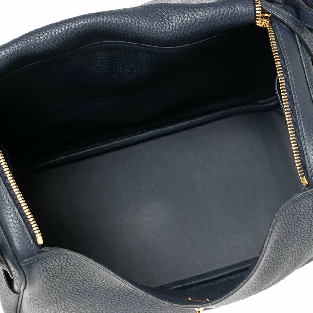 Hermes Blue Nuit Taurillion Clemence Gold Finish Lindy 30 Bag For Women 10 Hermes Blue Nuit Taurillion Clemence Gold Finish Lindy 30 Bag For Women - Image 8