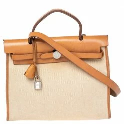 Hermes Natural/Toile Canvas And Leather Herbag Zip 31 Bag For Women