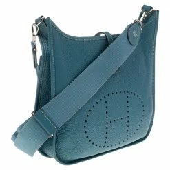 Hermes Bleu Lagon Togo Leather Evelyne III PM Bag For Women -Deals Hermes Store luxury women hermes used handbags p494613 011