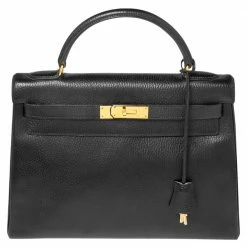 Hermes Black Ardenes Leather Gold Plated Kelly Retourne 32 Bag For Women