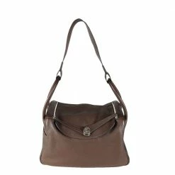 Hermes Brown Clemence Leather Lindy 34 Shoulder Bag For Women