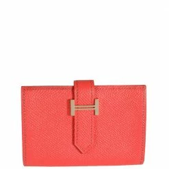 Hermes Pink Epsom Leather Bearn Compact Wallet For Women
