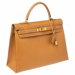 Hermes Naturale Ardenes Leather Gold Plated Kelly Sellier 35 Bag For Women -Deals Hermes Store luxury women hermes used handbags p496586 006