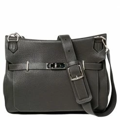 Hermes Ardoise Clemence Leather Palladium Plated Jypsiere 37 Bag For Women