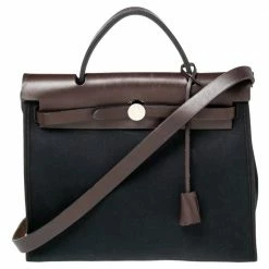 Hermes Black/Cacao Canvas And Leather Herbag Zip 31 Bag For Women