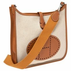 Hermes Beige/Gold Canvas And Swift Leather Evelyne I PM Bag For Women -Deals Hermes Store luxury women hermes used handbags p497982 010
