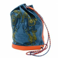 Hermes Blue/Orange Leather Silk Sac Soi Cool 22 Backpack For Women