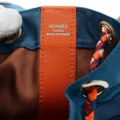 Hermes Blue/Orange Leather Silk Sac Soi Cool 22 Backpack For Women -Deals Hermes Store luxury women hermes used handbags p499218 005