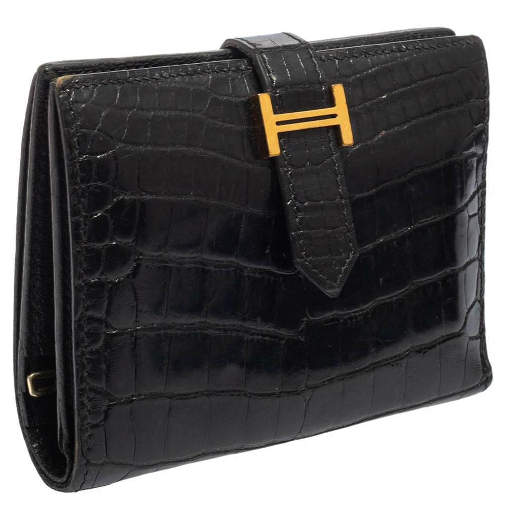 Hermes Noir Alligator Bearn Compact Wallet For Women 5 Hermes Noir Alligator Bearn Compact Wallet For Women - Image 3