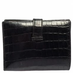 Hermes Noir Alligator Bearn Compact Wallet For Women 17 Hermes Noir Alligator Bearn Compact Wallet For Women -Deals Hermes Store luxury women hermes used handbags p499552 003