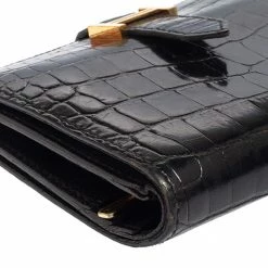 Hermes Noir Alligator Bearn Compact Wallet For Women 24 Hermes Noir Alligator Bearn Compact Wallet For Women -Deals Hermes Store luxury women hermes used handbags p499552 005