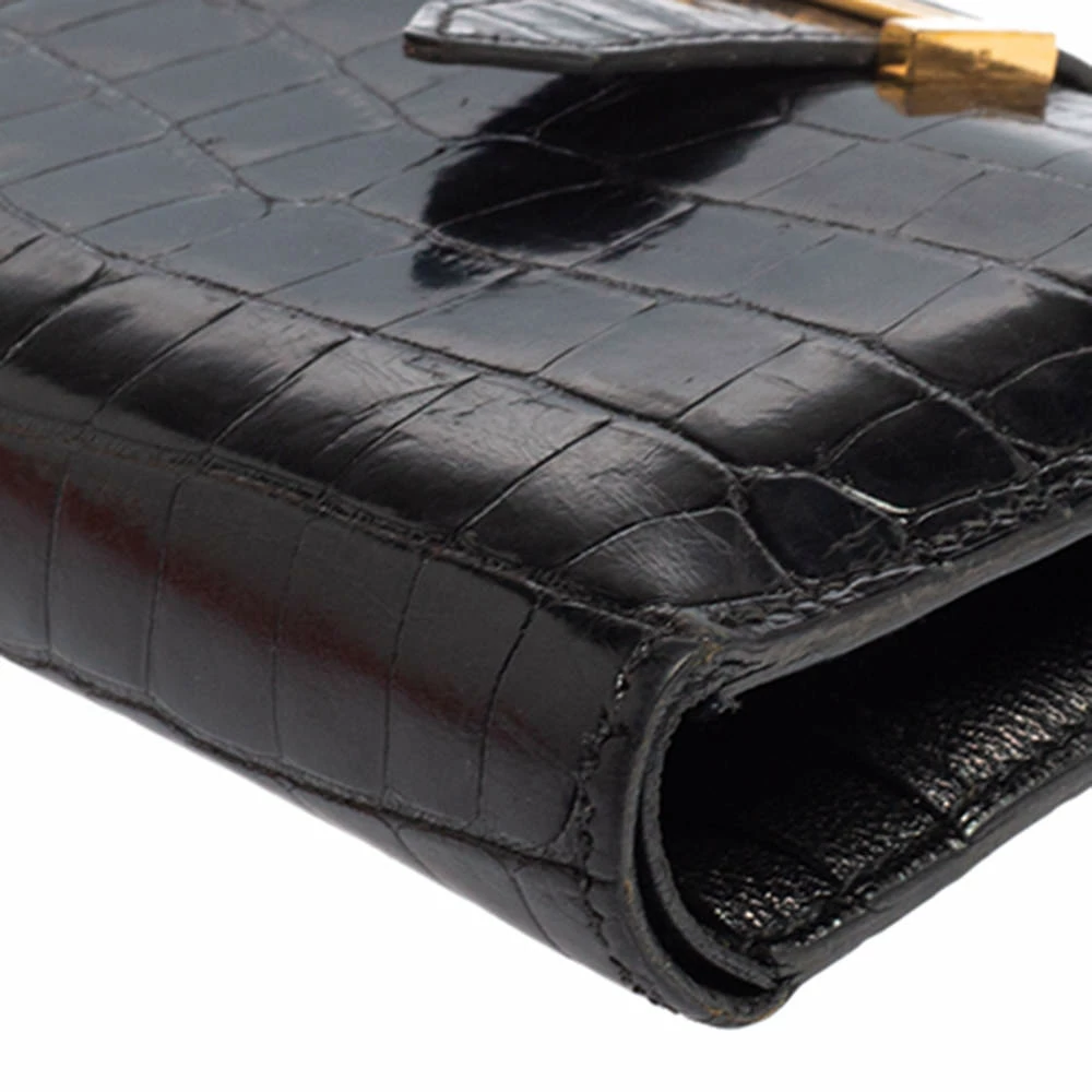 Hermes Noir Alligator Bearn Compact Wallet For Women 14 Hermes Noir Alligator Bearn Compact Wallet For Women - Image 12