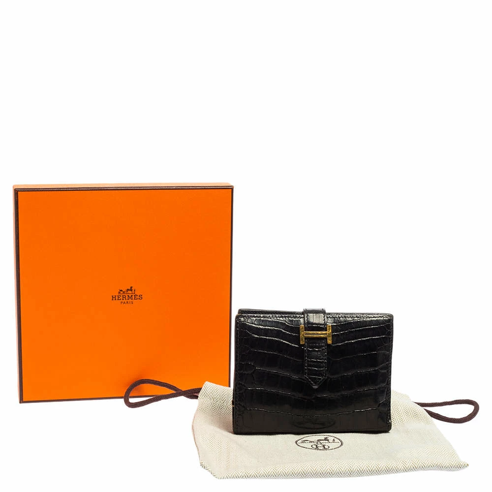 Hermes Noir Alligator Bearn Compact Wallet For Women 8 Hermes Noir Alligator Bearn Compact Wallet For Women - Image 6