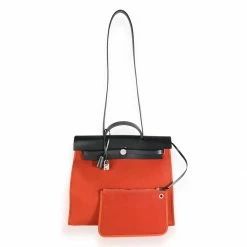 Hermes Black Toile Canvas Leather Herbag Zip 39 MM Satchel Bag For Women -Deals Hermes Store luxury women hermes used handbags p501603 009