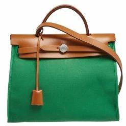 Hermes Bamboo/Fauve Canvas And Leather Herbag Zip 31 Bag For Women