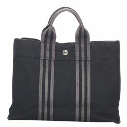 Hermes Black Canvas Fabric Fourre Tout PM Tote Bag For Women