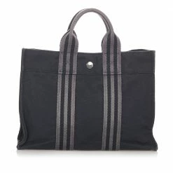 Hermes Black Canvas Fabric Fourre Tout PM Tote Bag For Women -Deals Hermes Store luxury women hermes used handbags p503491 004