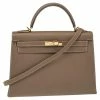 Hermes Etoupe Grey Epsom Leather Gold Hardware Kelly Sellier 32 Bag For Women