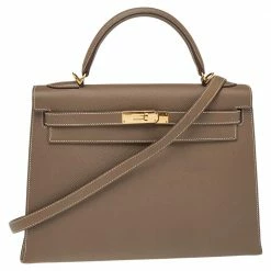 Hermes Etoupe Grey Epsom Leather Gold Hardware Kelly Sellier 32 Bag For Women