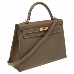 Hermes Etoupe Grey Epsom Leather Gold Hardware Kelly Sellier 32 Bag For Women -Deals Hermes Store luxury women hermes used handbags p503636 010