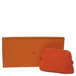 Hermes Orange Feu Canvas Bolide Mini Travel Case For Women -Deals Hermes Store luxury women hermes used handbags p504702 003