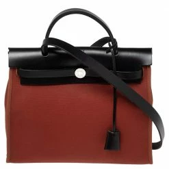 Hermes Noir/Rouge H Canvas And Leather Herbag Zip 31 Bag For Women