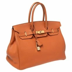Hermes Orange Togo Leather Gold Plated Birkin 35 Bag For Women -Deals Hermes Store luxury women hermes used handbags p504780 005