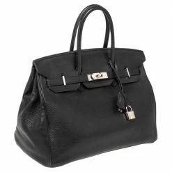 Hermes Noir Taurillon Clemence Leather Palladium Plated Birkin 35 Bag For Women -Deals Hermes Store luxury women hermes used handbags p505532 016