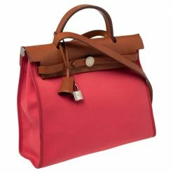 Hermes Bougainvillea/Fauve Canvas And Leather Herbag Zip 31 Bag For Women -Deals Hermes Store luxury women hermes used handbags p505883 007