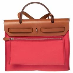 Hermes Bougainvillea/Fauve Canvas And Leather Herbag Zip 31 Bag For Women -Deals Hermes Store luxury women hermes used handbags p505883 008