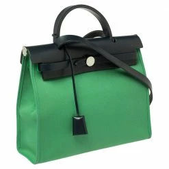 Hermes Bamboo/Bleu Indigo Canvas And Leather Herbag Zip 31 Bag For Women -Deals Hermes Store luxury women hermes used handbags p506213 010